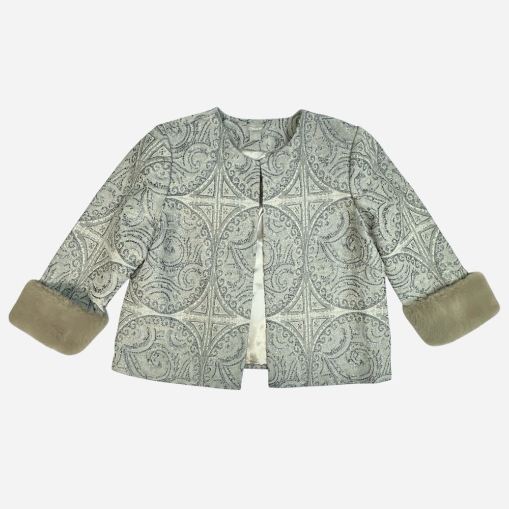Chico's Metallic Brocade Jacket w/ Faux Fur Removable Cuffs - Picture 6 of 16